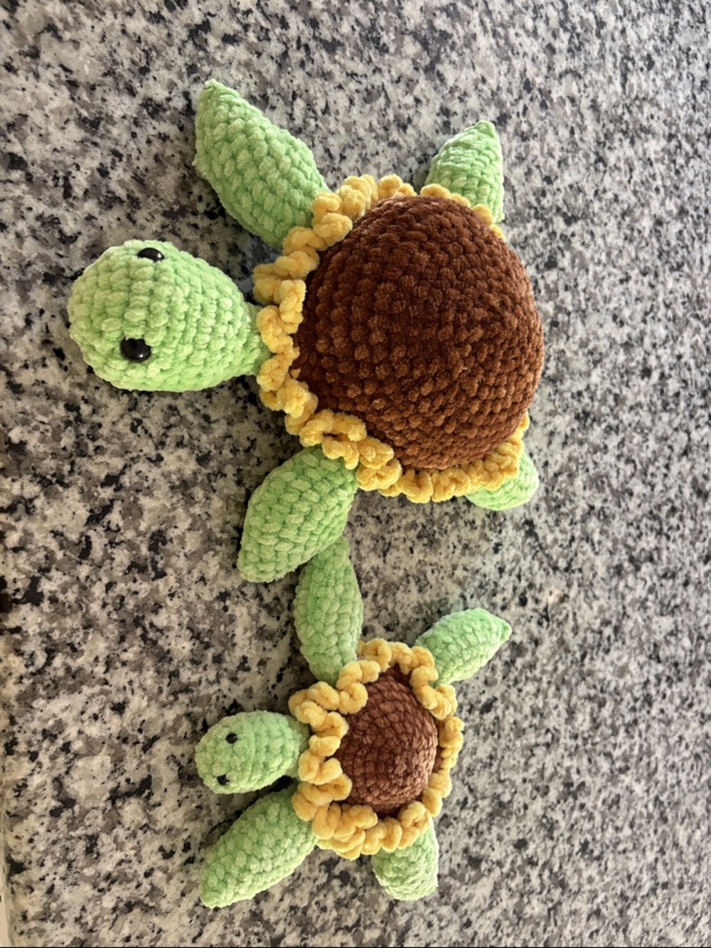 Handmade Plush Turtle Duo in Green, Brown & Yellow